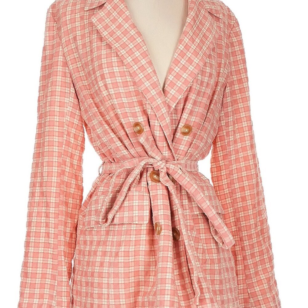 Free People Olivia Gingham Blazer Jacket Pink Size XS NWT Retail $178 - Picture 5 of 9